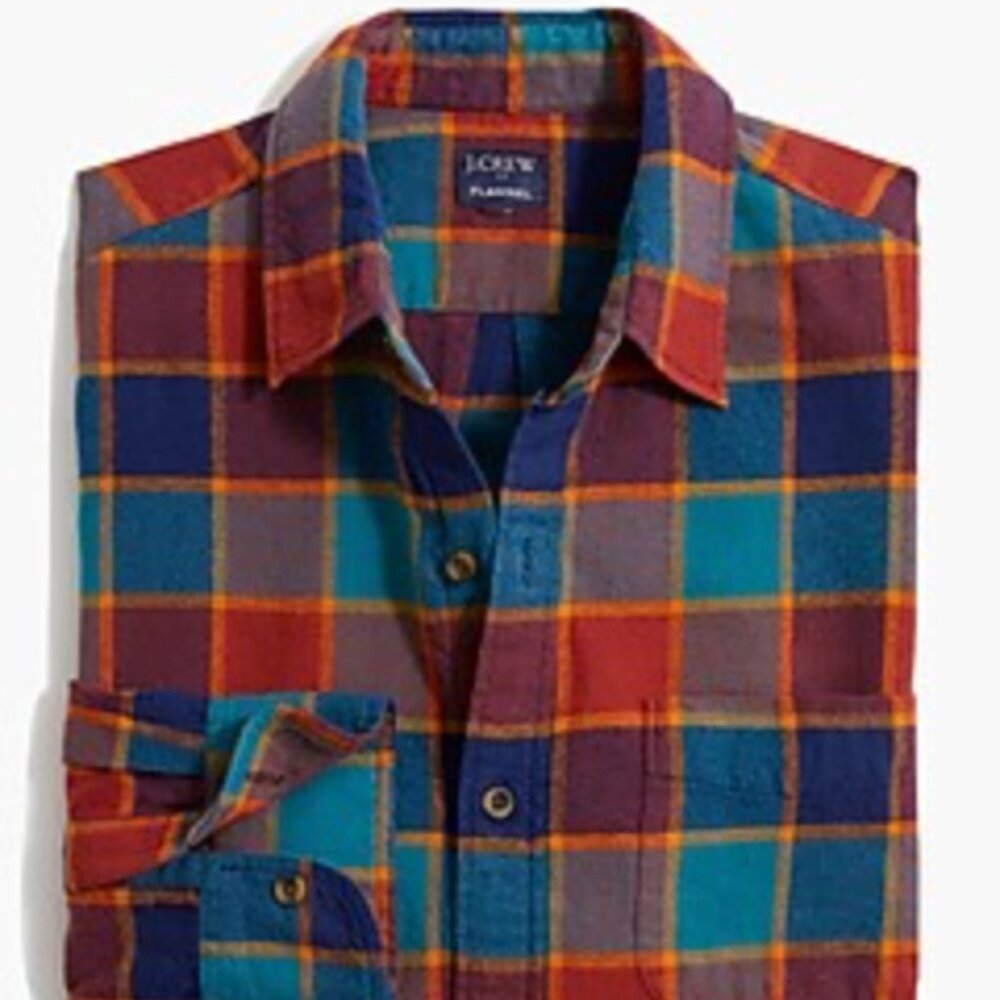 J. Crew Men's Buffalo check flannel shirt, Antique Navy Mahogany, Large, EUC